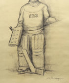 Рисунок вратаря-хоккеиста «На стадионе «Локомотив», художник Ройтер М. Г., бумага, СССР, 1956 г.