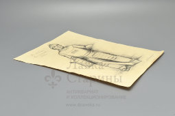 Рисунок вратаря-хоккеиста «На стадионе «Локомотив», художник Ройтер М. Г., бумага, СССР, 1956 г.