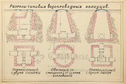 Схема разрезов типовых водопроводных колодцев, бумага, СССР, 1950-60 гг.