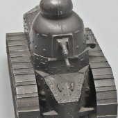 Старинная чернильница времен Первой мировой войны «Танк Renault FT-17», металл, стекло, Франция, 1910-20 гг.