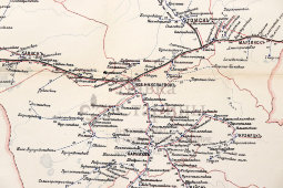 Старинная почтово-телеграфная карта Томской губернии (Новосибирск, Барнаул), картографич. зав. П. Ф. Петш, Санкт-Петербург, 1900-е