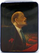 Советская агитационная шкатулка «Владимир Ильич Ленин» (агитлак), Федоскино, папье-маше