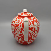 Большой винтажный доливной чайник с бело-оранжевым цветочным декором, автор росписи Леонов П. В., живопись, фарфор Дулево, 1937-41 гг.