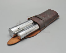 Старинный набор для инъекций, ветеринарный шприц с двумя иглами, футляр и кожаный чехол, компания Hauptner, Германия, кон. 19, нач. 20 вв.