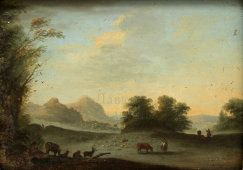 Живописная картина пейзаж «Пастбище», масло, Европа, нач. 19 века