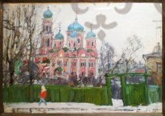 Картина «Церковь», Россия, 2-я пол. 20 в., художник Абакумов М. Г., картон, масло