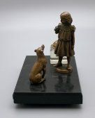 Чернильница на мраморной подставке «Девочка дрессирует собаку», бронза