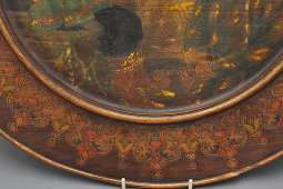 Огромная настенная декоративная тарелка в русском стиле «В гостях у сказки», дерево, Россия, 19 в.