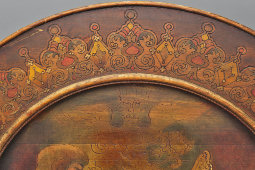 Огромная настенная декоративная тарелка в русском стиле «В гостях у сказки», дерево, Россия, 19 в.