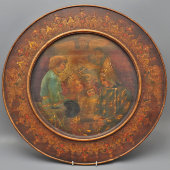 Огромная настенная декоративная тарелка в русском стиле «В гостях у сказки», дерево, Россия, 19 в.