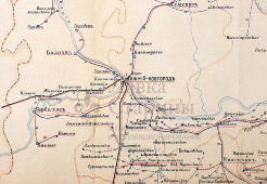 Старинная почтово-телеграфная карта Нижегородской губернии, картографич. зав. П. Ф. Петш, Санкт-Петербург, 1900-е