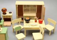 Детский набор кухонной мебели и посудки «Кукольная кухня», ГДР, 1961 г.