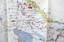 Старинная карта Семипалатинской области с указанием участков проживания и хозяйственной деятельности, бумага, Россия, 1912 г.