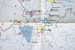 Старинная карта Семипалатинской области с указанием участков проживания и хозяйственной деятельности, бумага, Россия, 1912 г.