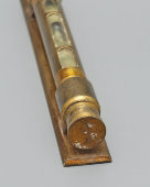 Старинный латунный пузырьковый строительный уровень с футляром, Европа, н. 20 в.