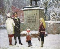 Картина «У памятника Шиллеру», художник Резчиков В. И., фанера, масло
