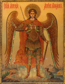 Икона Архангела Михаила, накатка на жести, Россия, нач. 20 в.