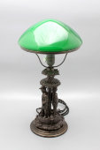 Настольная лампа с зеленым абажуром «Два капитана», чугун, Европа, кон. 19, нач. 20 вв.