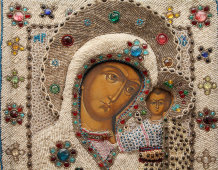 Старинная икона Казанской Богоматери в бисерном окладе, Поволжье, нач. 20 в.