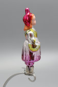 Ёлочная игрушка на прищепке «Красная шапочка» в розовом платье, стекло, СССР, 1950-60 гг.