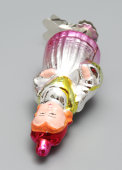 Ёлочная игрушка на прищепке «Красная шапочка» в розовом платье, стекло, СССР, 1950-60 гг.