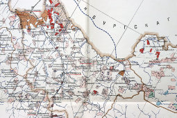 Старинная карта Уральской и Тургайской областей с указанием участков проживания и хозяйственной деятельности, бумага, Россия, 1912 г.