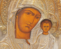 Антикварная икона Божией Матери «Богородица Казанская», дерево, оклад, Россия, 19 в.