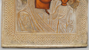 Антикварная икона Божией Матери «Богородица Казанская», дерево, оклад, Россия, 19 в.