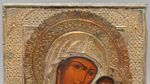 Антикварная икона Божией Матери «Богородица Казанская», дерево, оклад, Россия, 19 в.