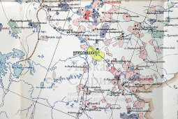 Старинная карта Акмолинской области с указанием участков проживания и хозяйственной деятельности, бумага, Россия, 1912 г.