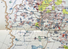 Старинная карта Акмолинской области с указанием участков проживания и хозяйственной деятельности, бумага, Россия, 1912 г.