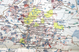 Старинная карта Акмолинской области с указанием участков проживания и хозяйственной деятельности, бумага, Россия, 1912 г.