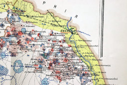 Старинная карта Акмолинской области с указанием участков проживания и хозяйственной деятельности, бумага, Россия, 1912 г.