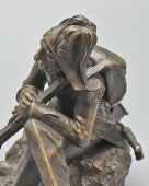 Старинная кабинетная скульптура «Крымская война: сидящий гренадер», скульптор Ковшенков И. Ф., бронза, Россия, 1856 г.