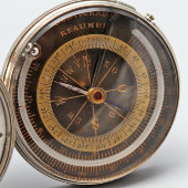 Старинный карманный раскладной анероидный барометр с компасом в кожаном футляре, Франция, 19 в.