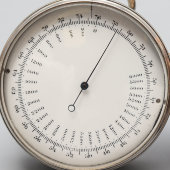 Старинный карманный раскладной анероидный барометр с компасом в кожаном футляре, Франция, 19 в.