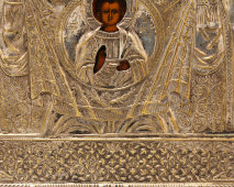 Икона Божией Матери в латунном окладе «Знамение», Россия, нач. 20 в.