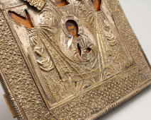 Икона Божией Матери в латунном окладе «Знамение», Россия, нач. 20 в.