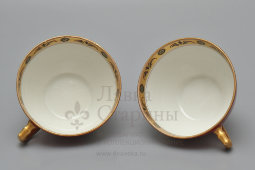 Советский чайный сервиз тет-а-тет с медальонами под хохлому, фарфор, ЛФЗ, 1930-35 гг.