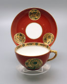 Чайная пара из экспортного чайного сервиза с изображением цветов, ГФЗ, 1930-35 годы