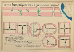 Схема водопроводной сети и деталировка колодцев, бумага, СССР, 1950-60 гг.