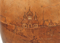 Старинное пасхальное яйцо-шкатулка в русском стиле «Пасхальная встреча», дерево, роспись, Россия, кон. 19, нач. 20 вв.