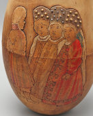 Старинное пасхальное яйцо-шкатулка в русском стиле «Пасхальная встреча», дерево, роспись, Россия, кон. 19, нач. 20 вв.