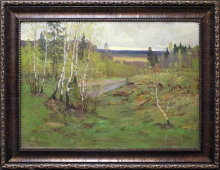 Картина «Лесной пейзаж», художник Т. Шулепов, фанера, масло, 1960-е
