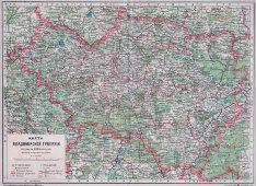 Старинная карта Владимирской губернии Российской империи, составитель Шокальский Ю. М., бумага, багет, 1911-16 гг.