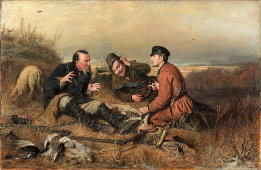 Перовница, карандашница «Охотники на привале», фаянс, Тов-во М. С. Кузнецова (повтор 2000 годы)