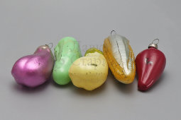 Набор советских ёлочных украшений «Овощной с огурцом», стекло, 1950-60 гг.