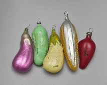 Набор советских ёлочных украшений «Овощной с огурцом», стекло, 1950-60 гг.