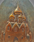 Антикварное пасхальное яйцо-шкатулка в русском стиле «Пасхальные гулянья», дерево, роспись, Россия, кон. 19, нач. 20 вв.