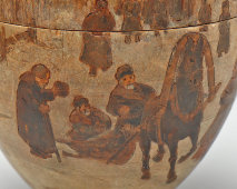 Антикварное пасхальное яйцо-шкатулка в русском стиле «Пасхальные гулянья», дерево, роспись, Россия, кон. 19, нач. 20 вв.